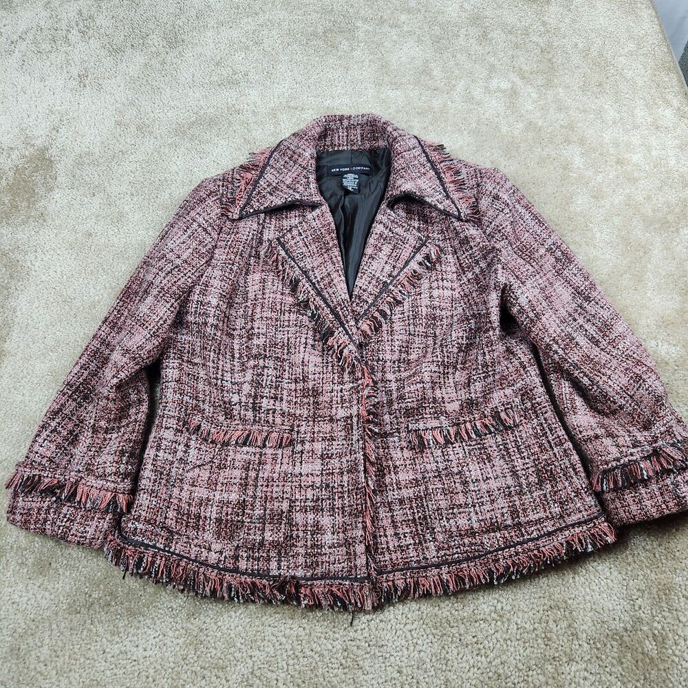 New York & Company womens 3/4 sleeve short pink/white/brown coat, size 14